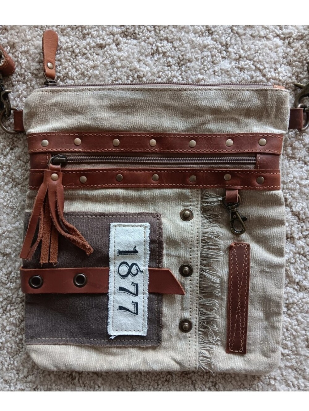 NWOT Myra Canvas Leather Crossbody Bag Boho Upcycle GranolaGirl Removable Strap